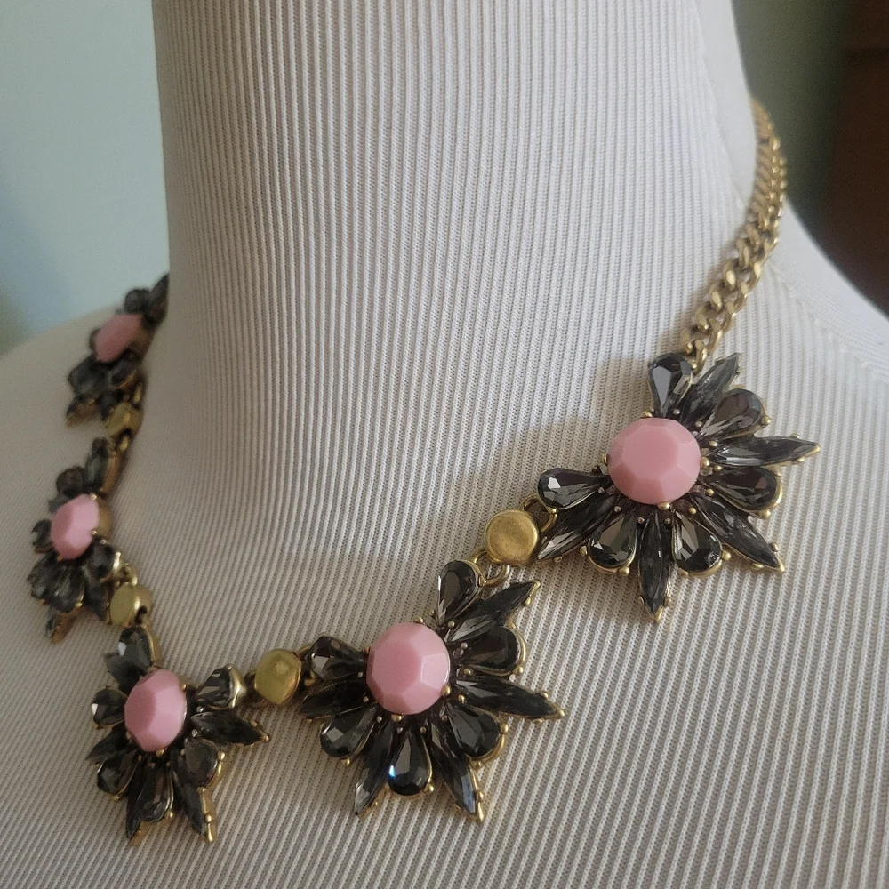 J. Crew Statement Necklace Dark Grey and Pink
